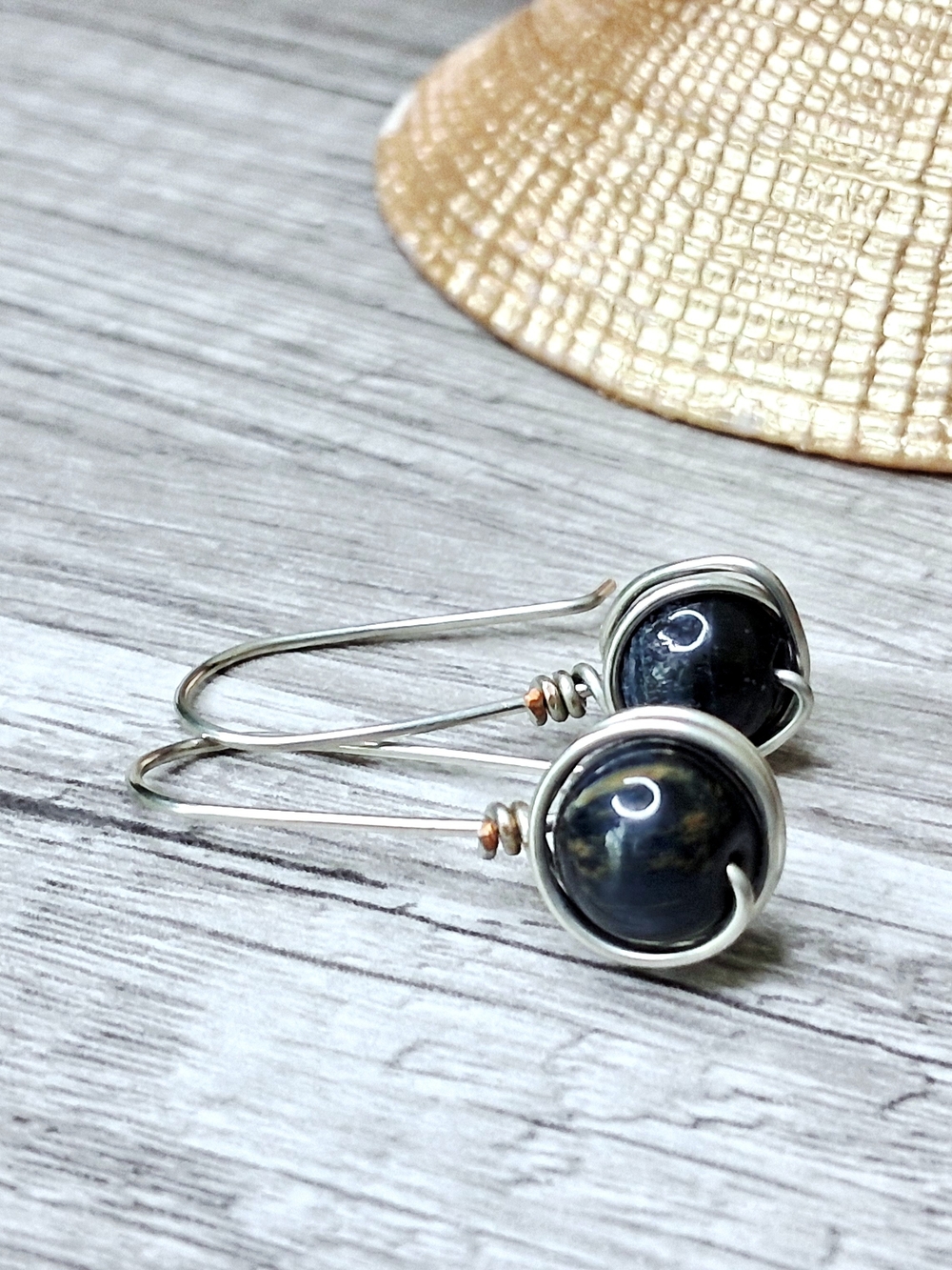 Blue Tigers Eye Gemstone Drop Earrings
